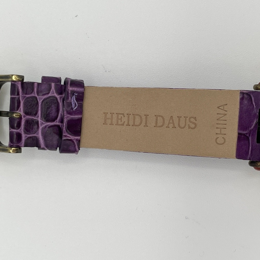 Heidi Daus Leather Purple Art Deco Swarovski Crystal Watch B7978 New Battery - Picture 6 of 7
